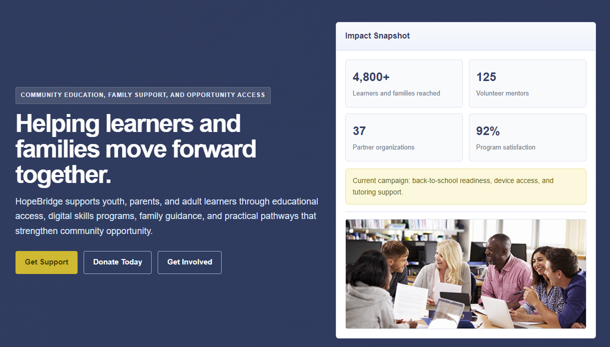 HopeBridge community platform screens