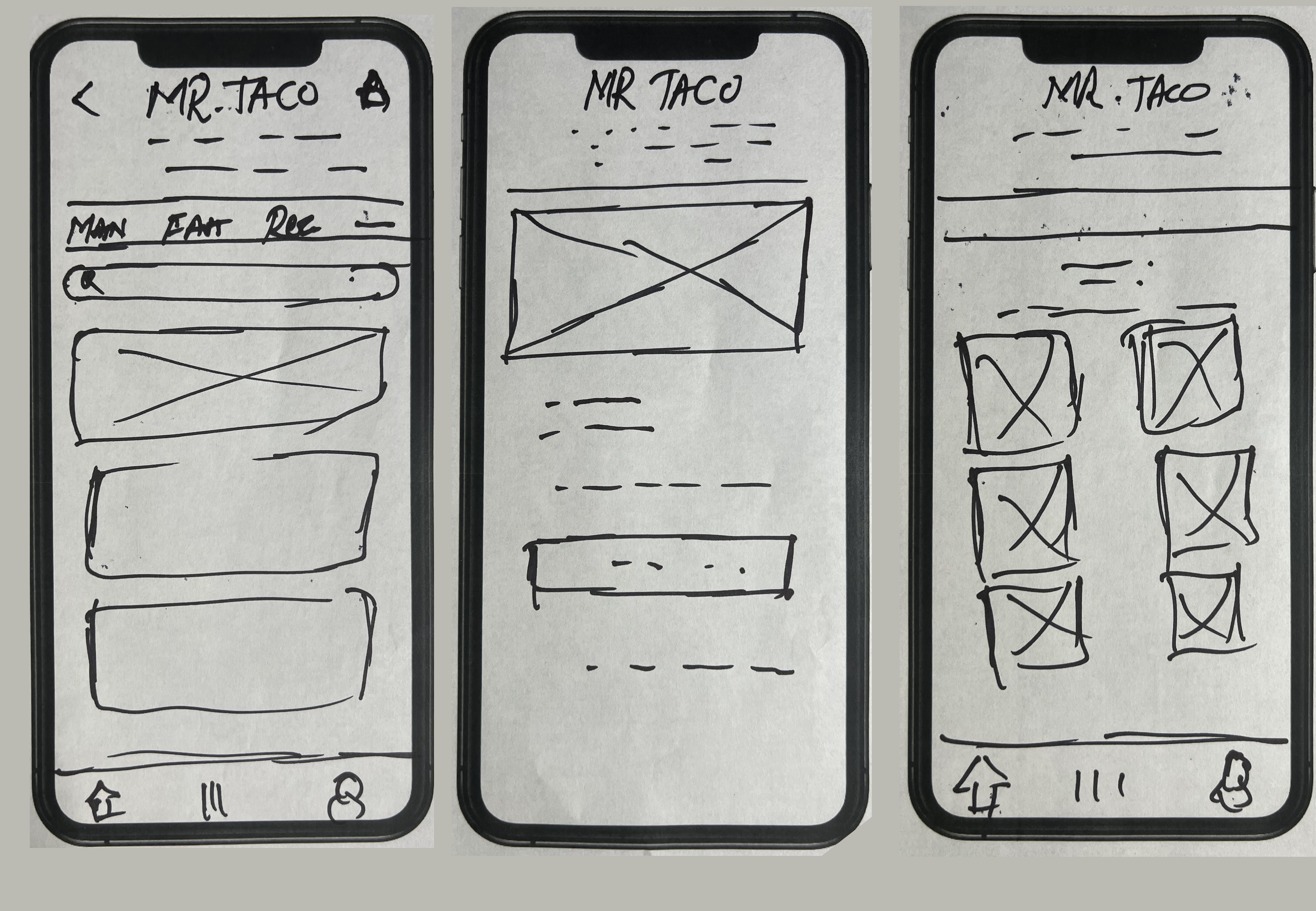 MyFood low-fidelity wireframes