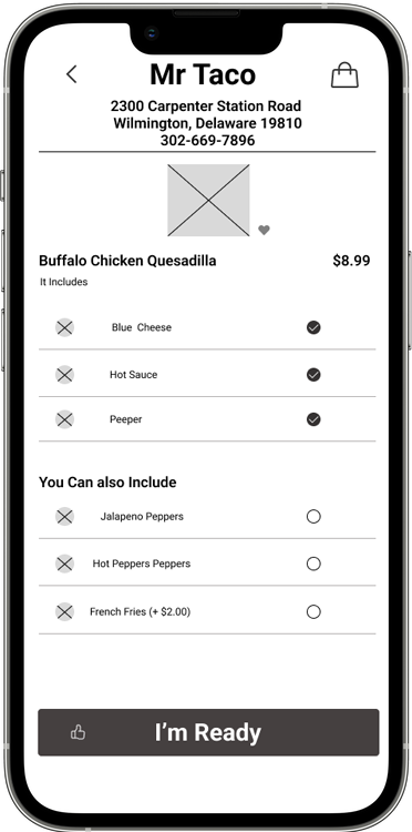 Mid-fidelity customization screen